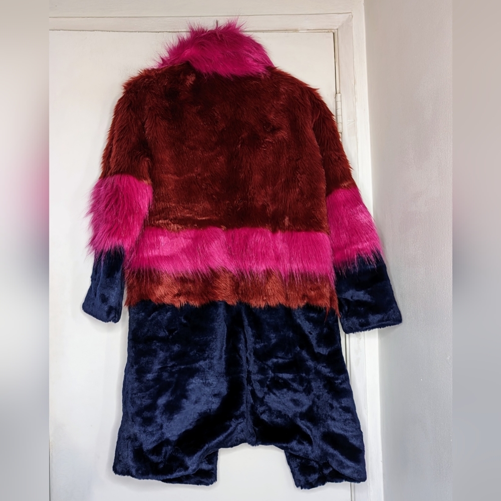 ASOS • Color Block Faux Fur Coat Size 4 - Picture 6 of 8
